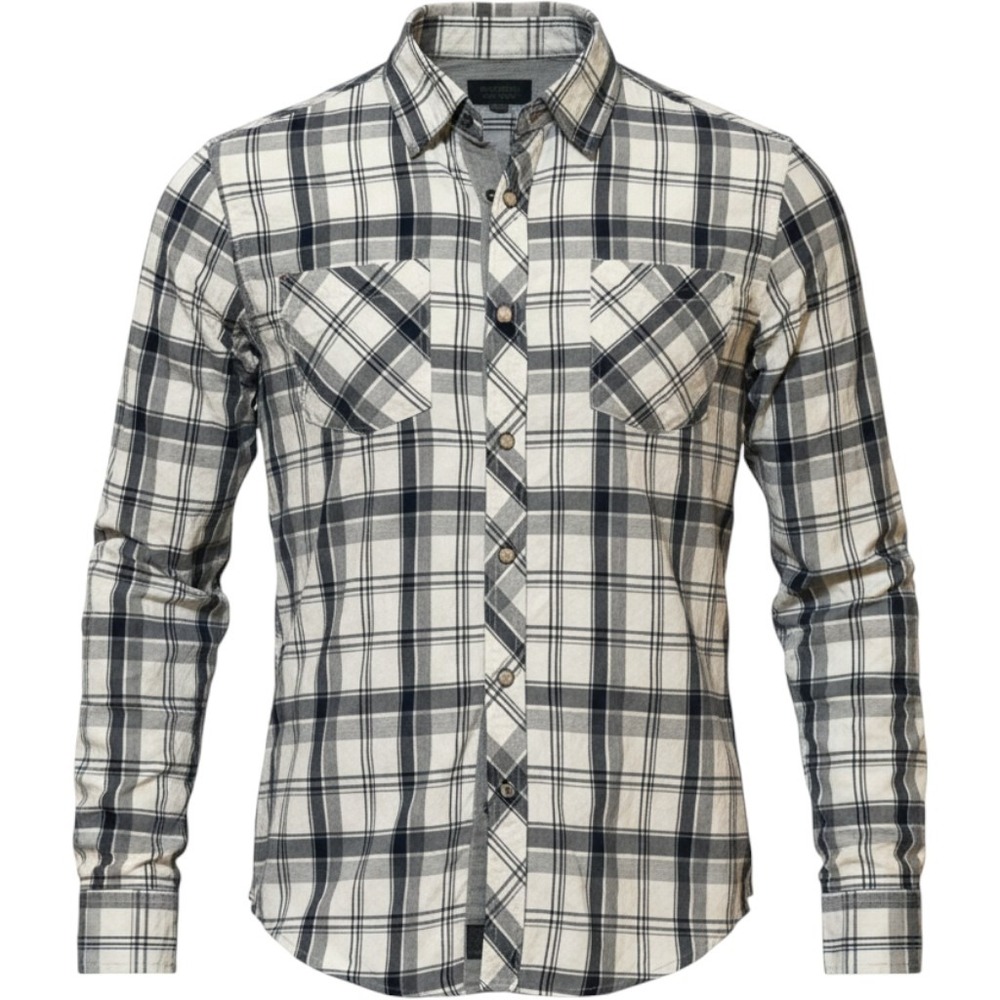 Harley Davidson Western Snap Shirt Mens M White Black Plaid Cotton Pearl Snap